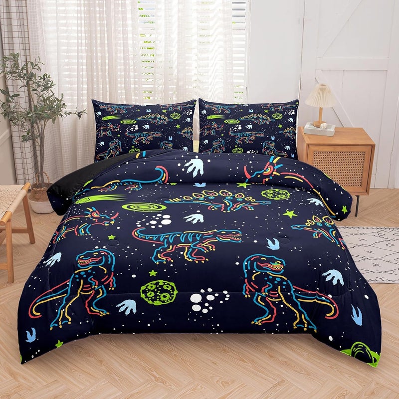 NINENINE Dinosaur Comforter Sets for Boys,Kids Dinosaur Bedding Set,Twin Size Bedding Sets for Boys Kids,Dark Blue Comforter Set with 1 Comforter 1 Pillowcase - Image 1